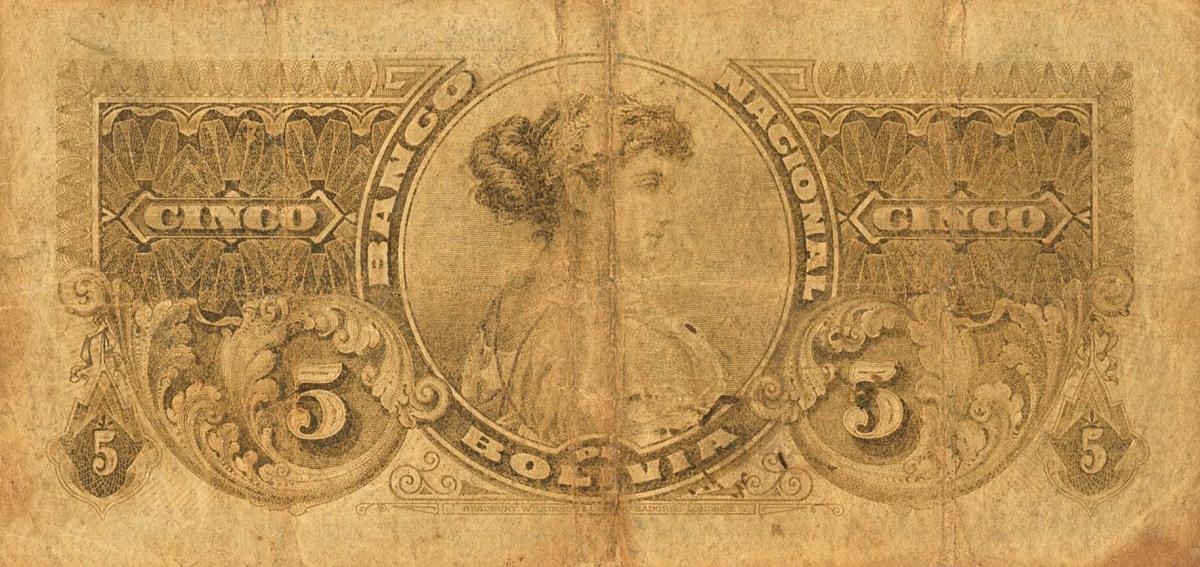 Back of Bolivia pS214a: 5 Bolivianos from 1904