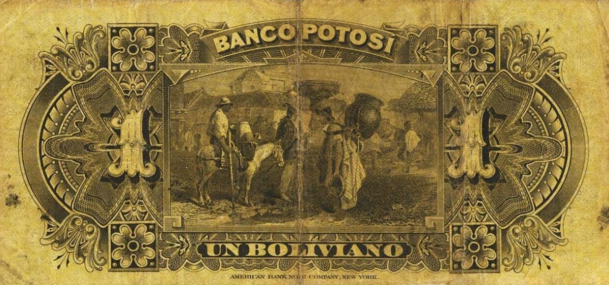 Back of Bolivia pS221b: 1 Boliviano from 1887