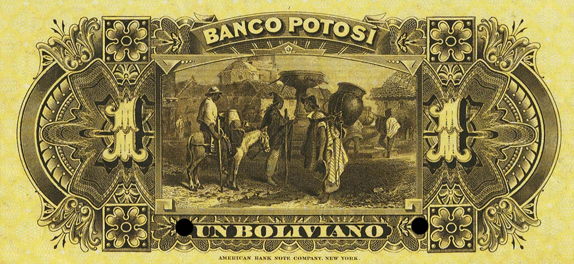 Back of Bolivia pS221s: 1 Boliviano from 1887