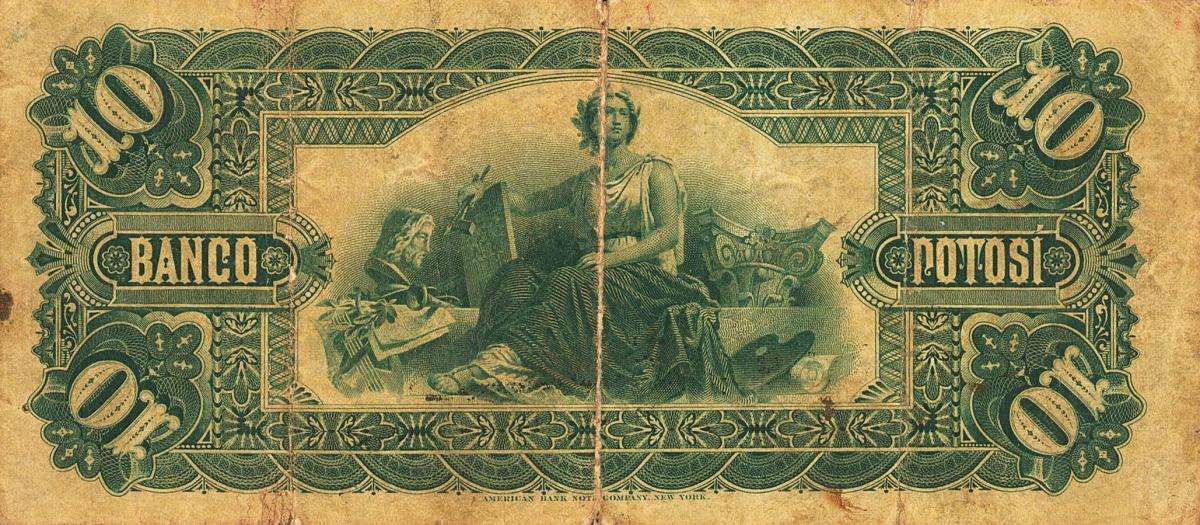 Back of Bolivia pS223a: 10 Bolivianos from 1887