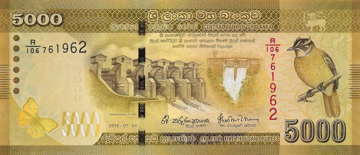 Front of Sri Lanka p128d: 5000 Rupees from 2016