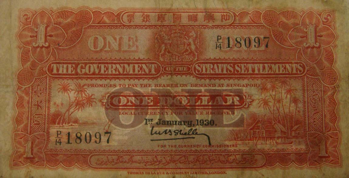 Front of Straits Settlements p9b: 1 Dollar from 1930