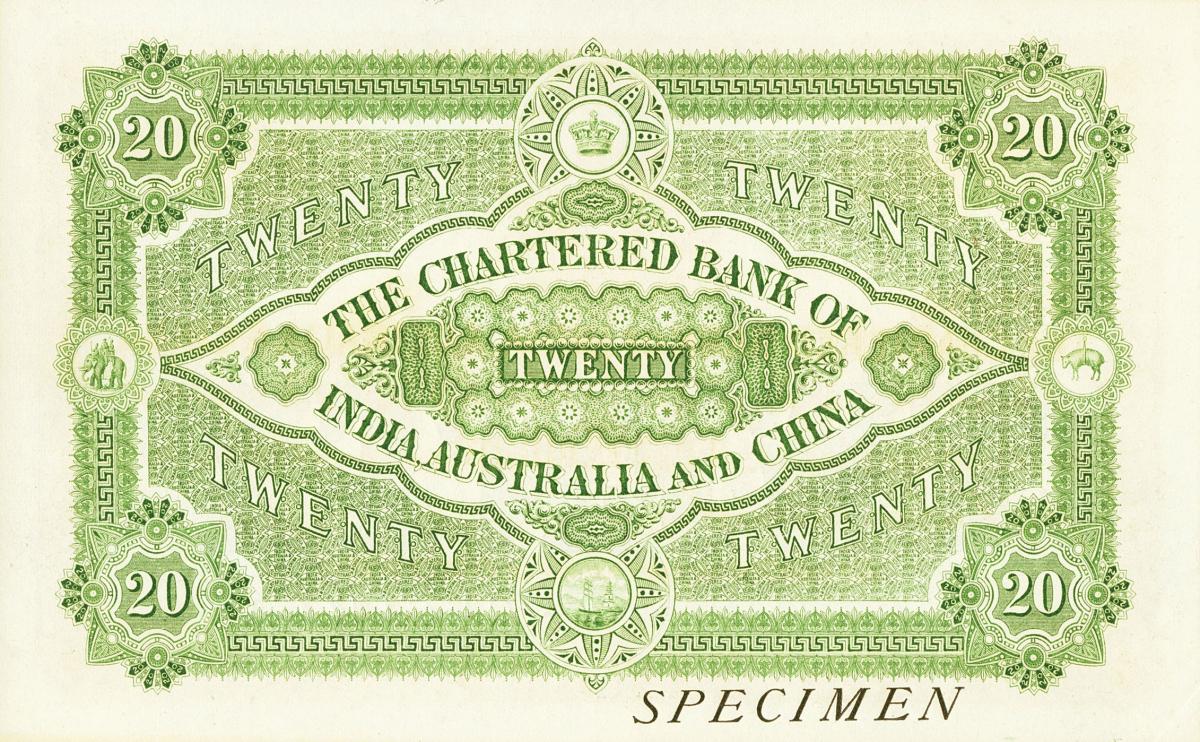 Back of Straits Settlements pS103s: 20 Dollars from 1875