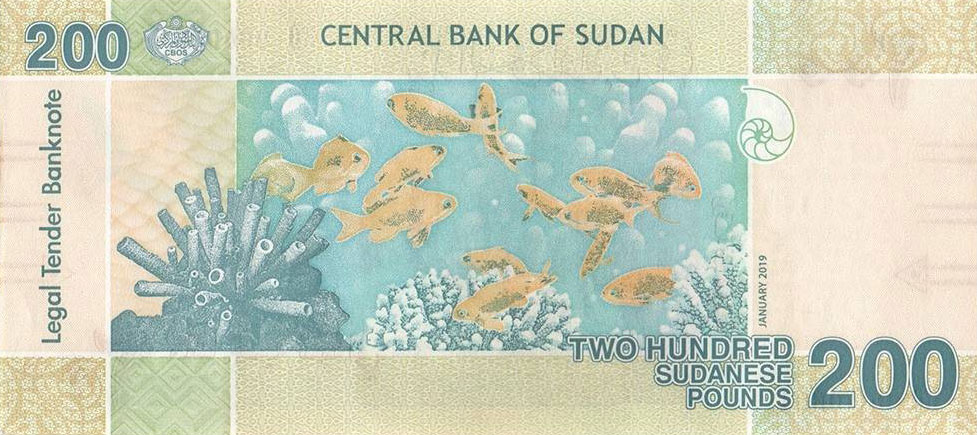 Back of Sudan p79a: 200 Dinars from 2019