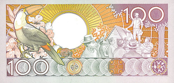 Back of Suriname p133a: 100 Gulden from 1986