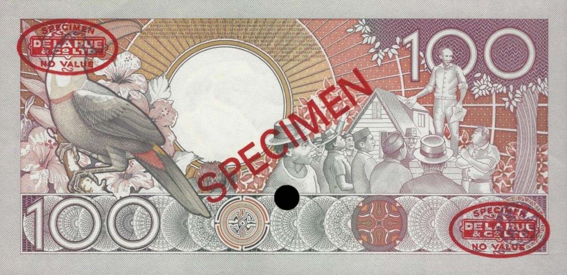 Back of Suriname p133s: 100 Gulden from 1986