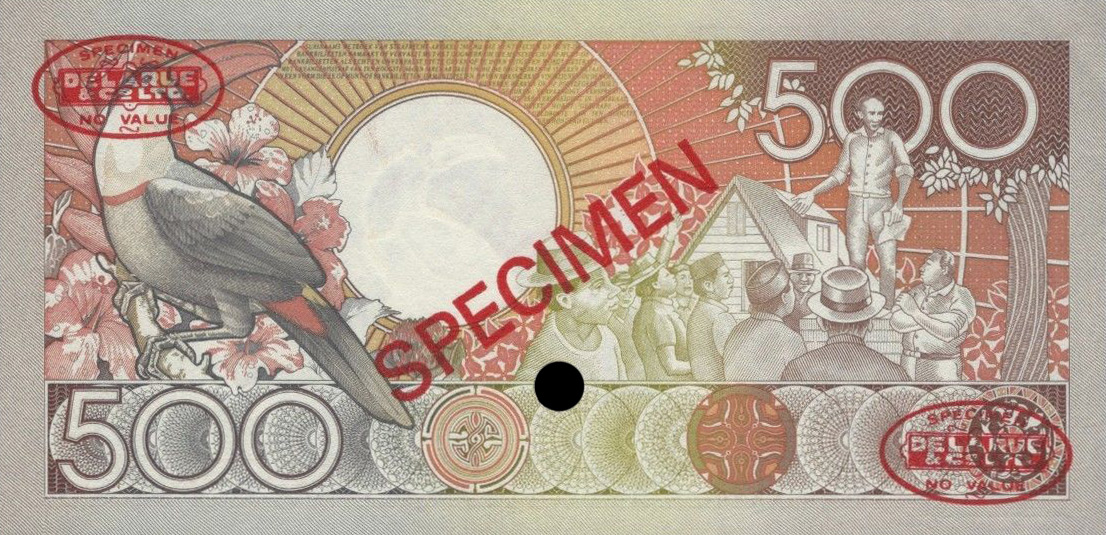 Back of Suriname p135s: 500 Gulden from 1986