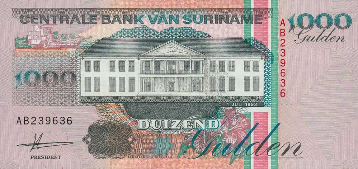 Front of Suriname p141a: 1000 Gulden from 1993