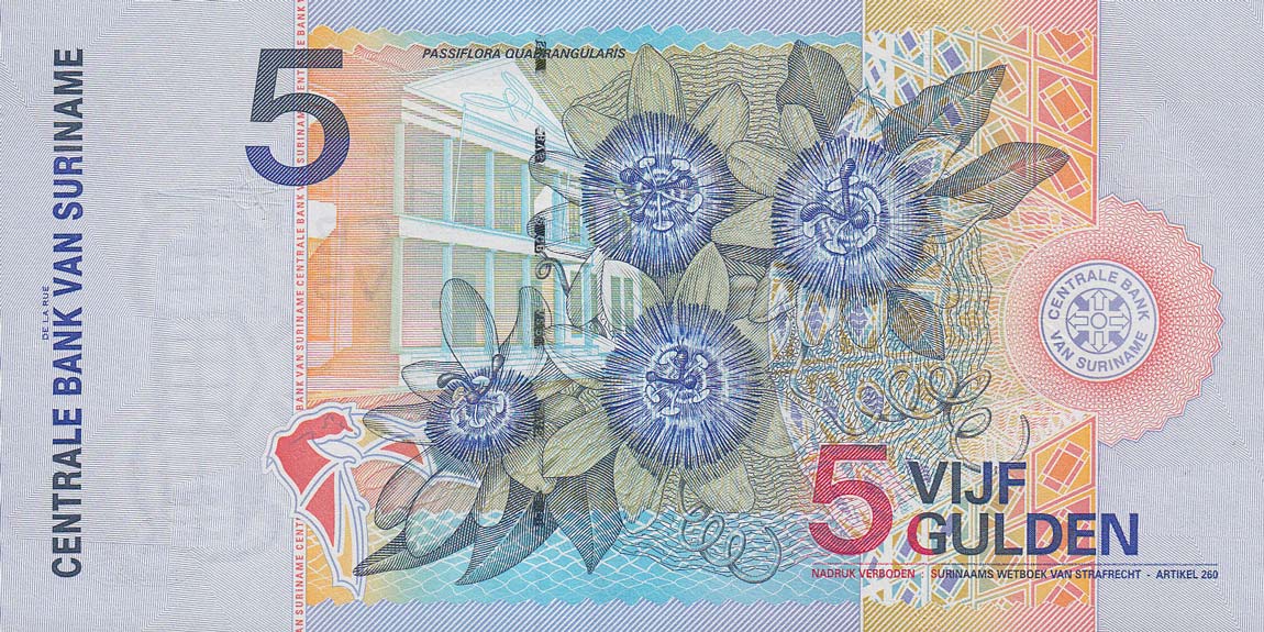 Back of Suriname p146a: 5 Gulden from 2000