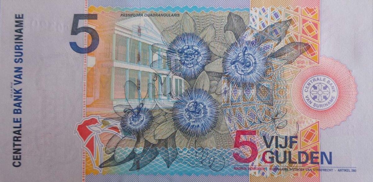 Back of Suriname p146r: 5 Gulden from 2000