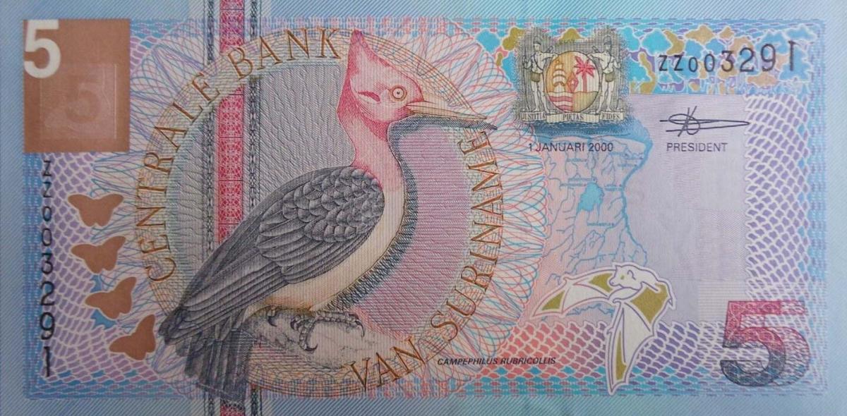 Front of Suriname p146r: 5 Gulden from 2000