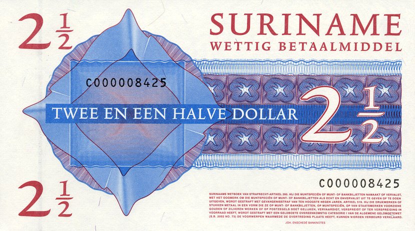 Back of Suriname p156: 2.5 Dollars from 2004