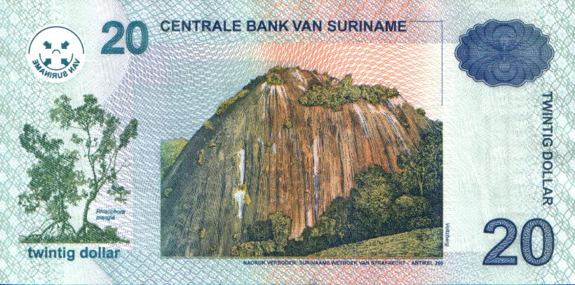 Back of Suriname p159a: 20 Dollars from 2004