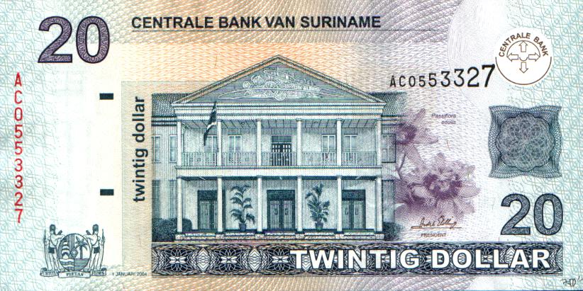 Front of Suriname p159a: 20 Dollars from 2004