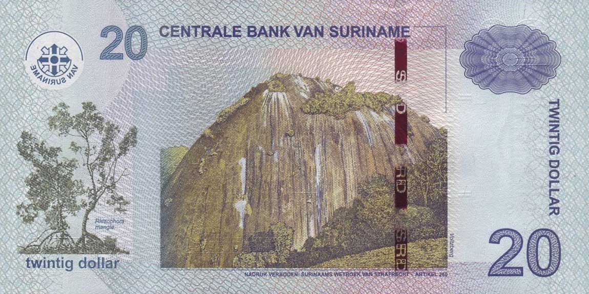 Back of Suriname p164a: 20 Dollars from 2010