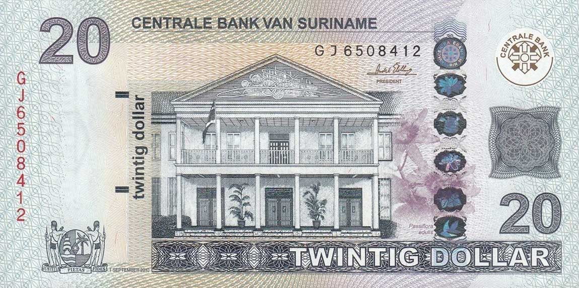 Front of Suriname p164a: 20 Dollars from 2010