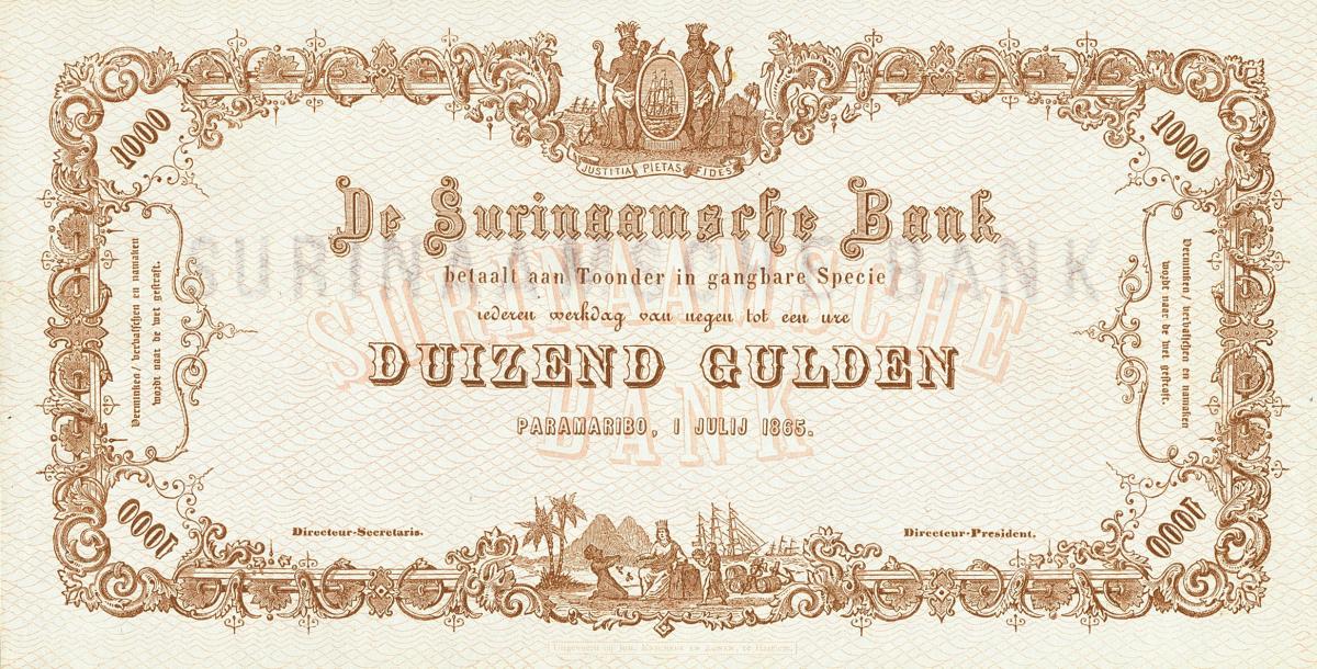 Front of Suriname p51r: 1000 Gulden from 1865