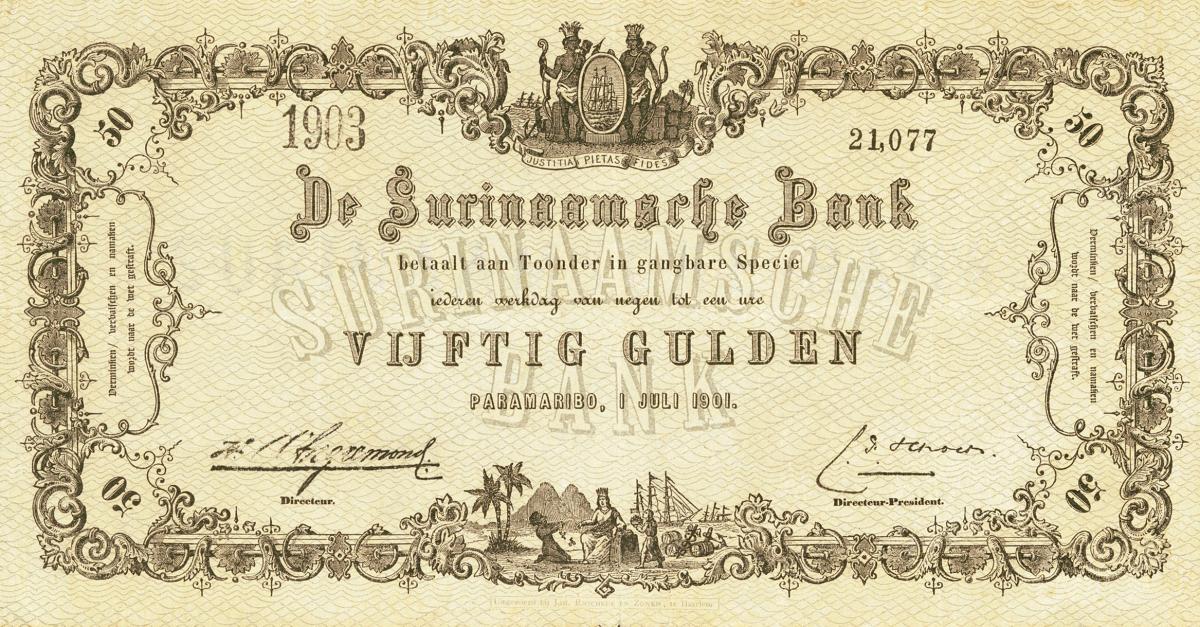 Front of Suriname p55g: 50 Gulden from 1903