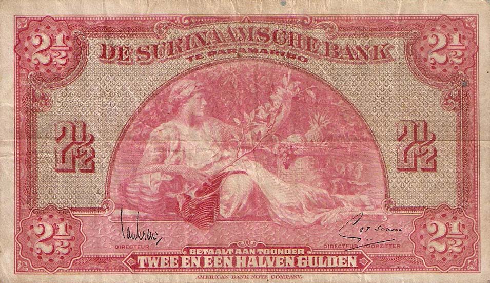 Front of Suriname p87b: 2.5 Gulden from 1942