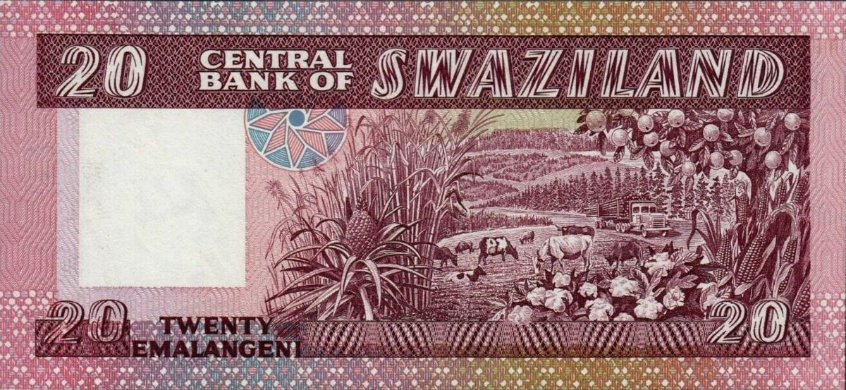 Back of Swaziland p11a: 20 Emalangeni from 1984