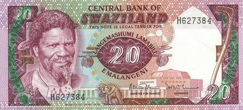 Front of Swaziland p11b: 20 Emalangeni from 1985