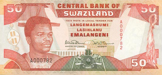 Front of Swaziland p22a: 50 Emalangeni from 1990