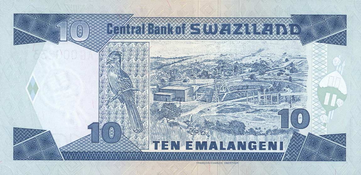 Back of Swaziland p24b: 10 Emalangeni from 1997
