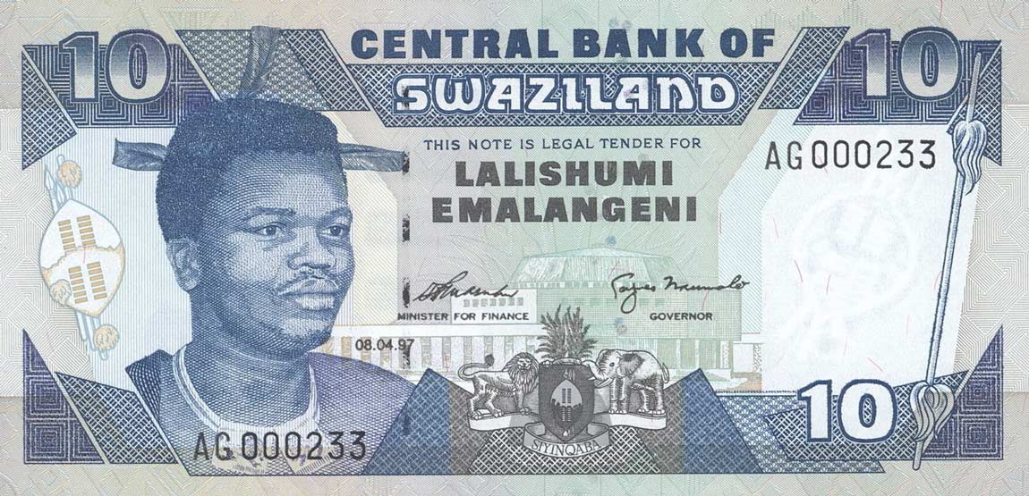 Front of Swaziland p24b: 10 Emalangeni from 1997