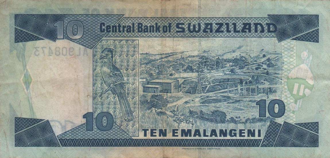 Back of Swaziland p24c: 10 Emalangeni from 1998