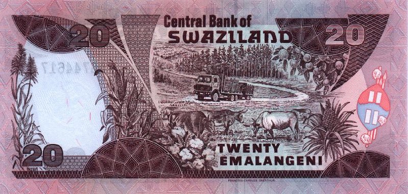 Back of Swaziland p25b: 20 Emalangeni from 1997
