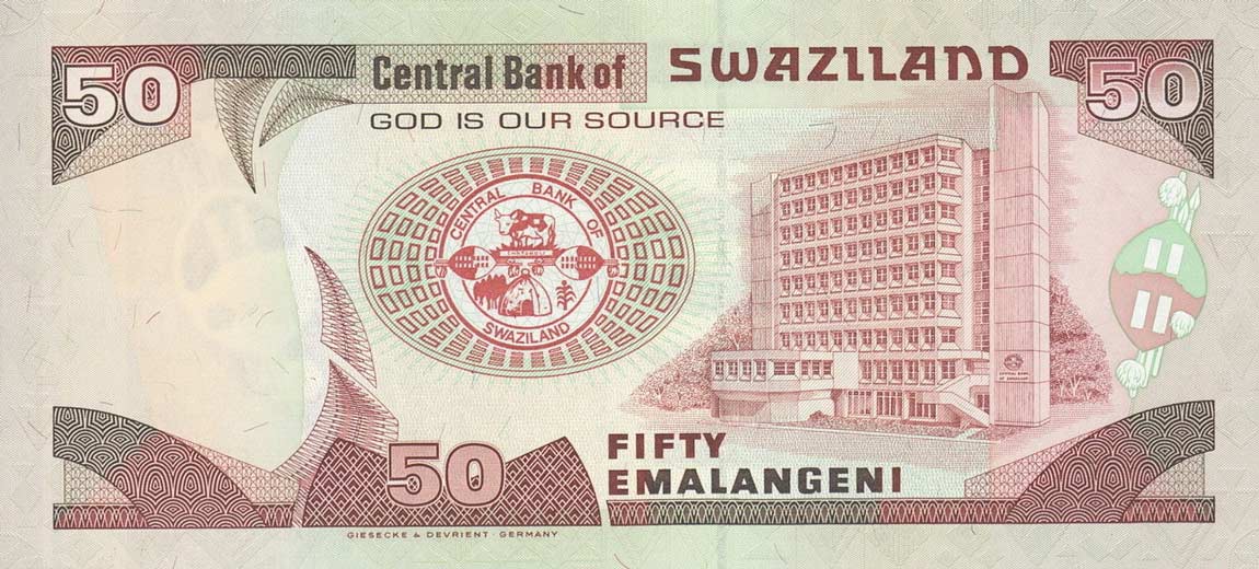 Back of Swaziland p31a: 50 Emalangeni from 2001