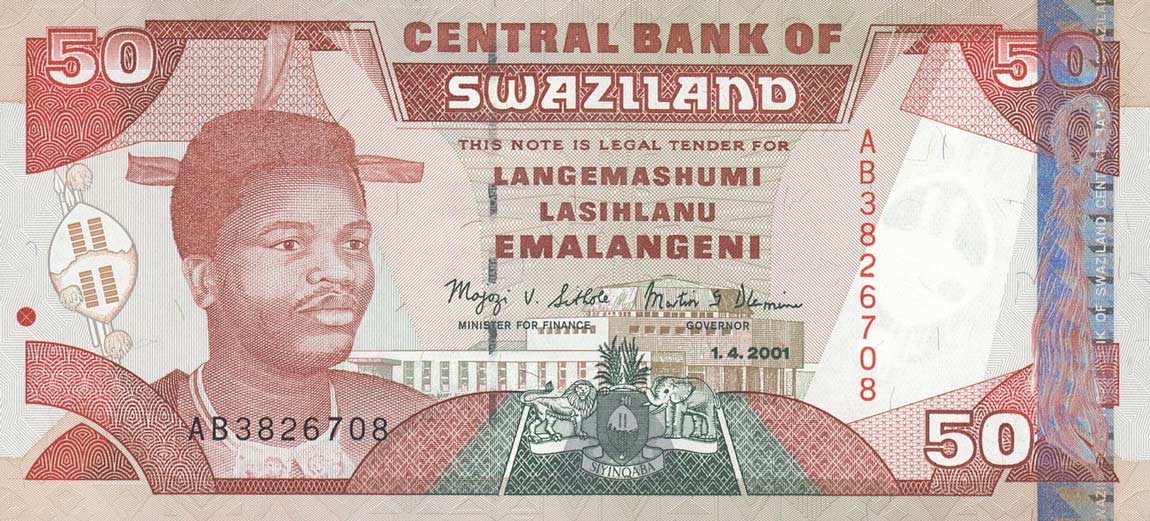 Front of Swaziland p31a: 50 Emalangeni from 2001