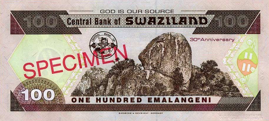 Back of Swaziland p33s: 100 Emalangeni from 2004