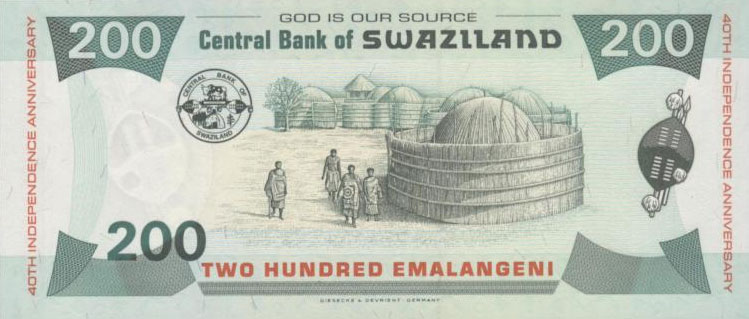Back of Swaziland p35a: 200 Emalangeni from 2008