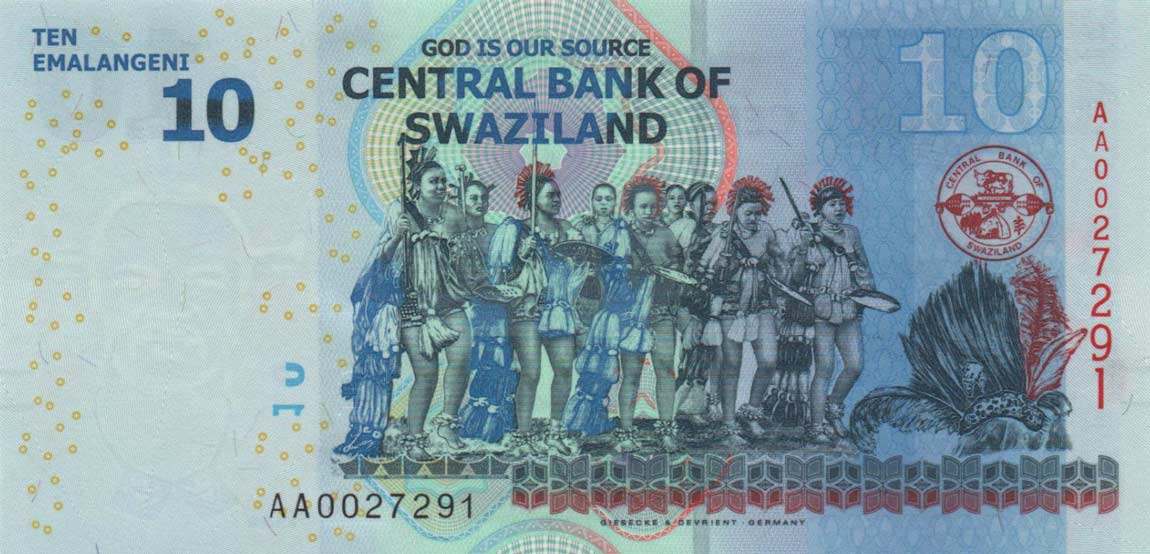 Back of Swaziland p36a: 10 Emalangeni from 2010