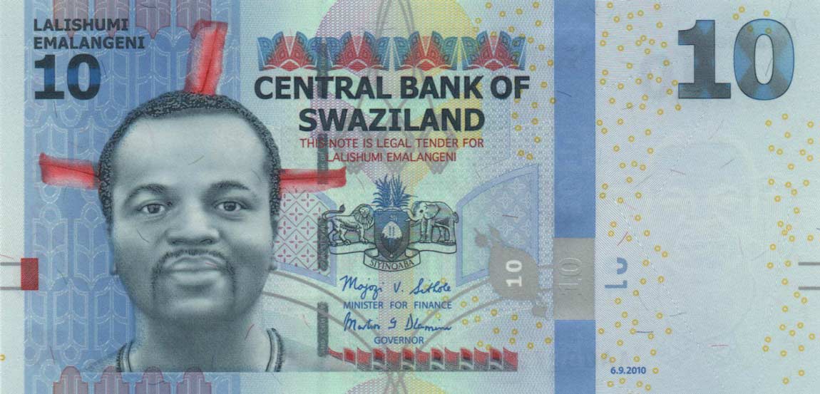 Front of Swaziland p36a: 10 Emalangeni from 2010