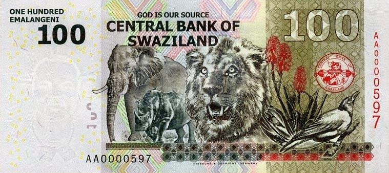 Back of Swaziland p39a: 100 Emalangeni from 2010