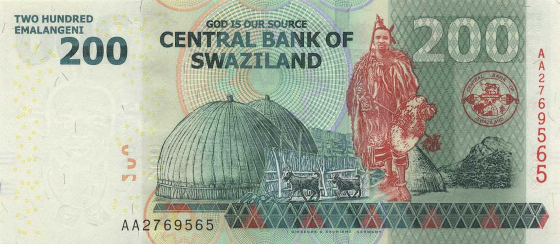 Back of Swaziland p40b: 200 Emalangeni from 2014