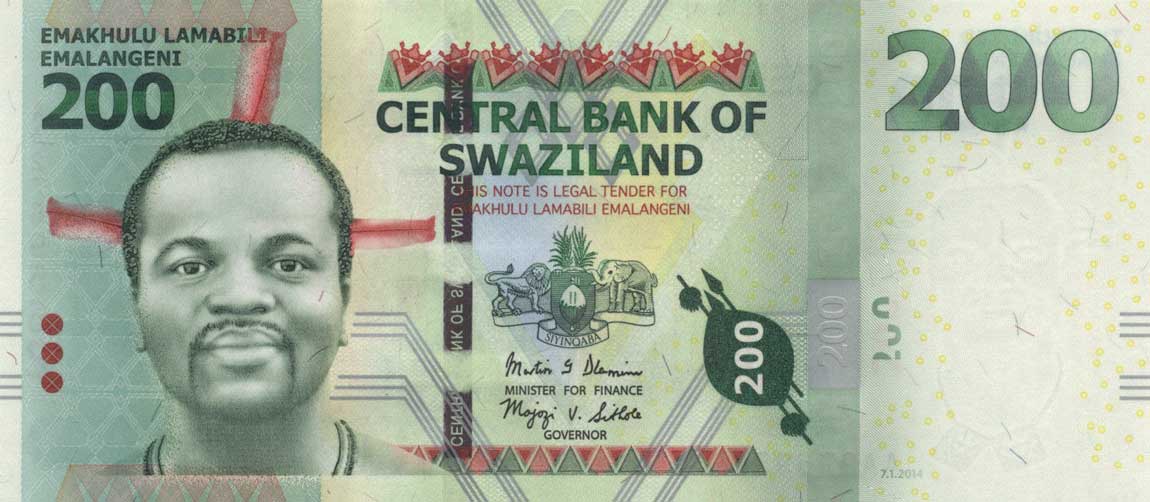 Front of Swaziland p40b: 200 Emalangeni from 2014