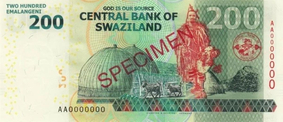 Back of Swaziland p40s: 200 Emalangeni from 2010