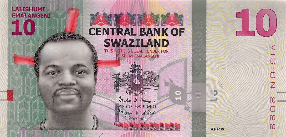 Front of Swaziland p41: 10 Emalangeni from 2015