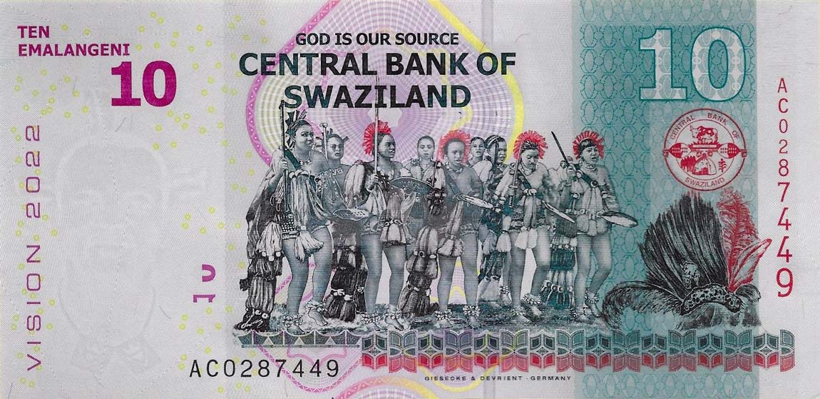 Back of Swaziland p41: 10 Emalangeni from 2015