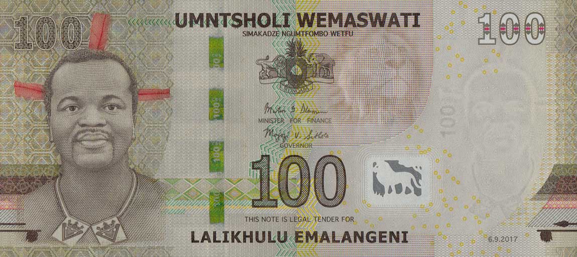 Front of Swaziland p42a: 100 Emalangeni from 2017