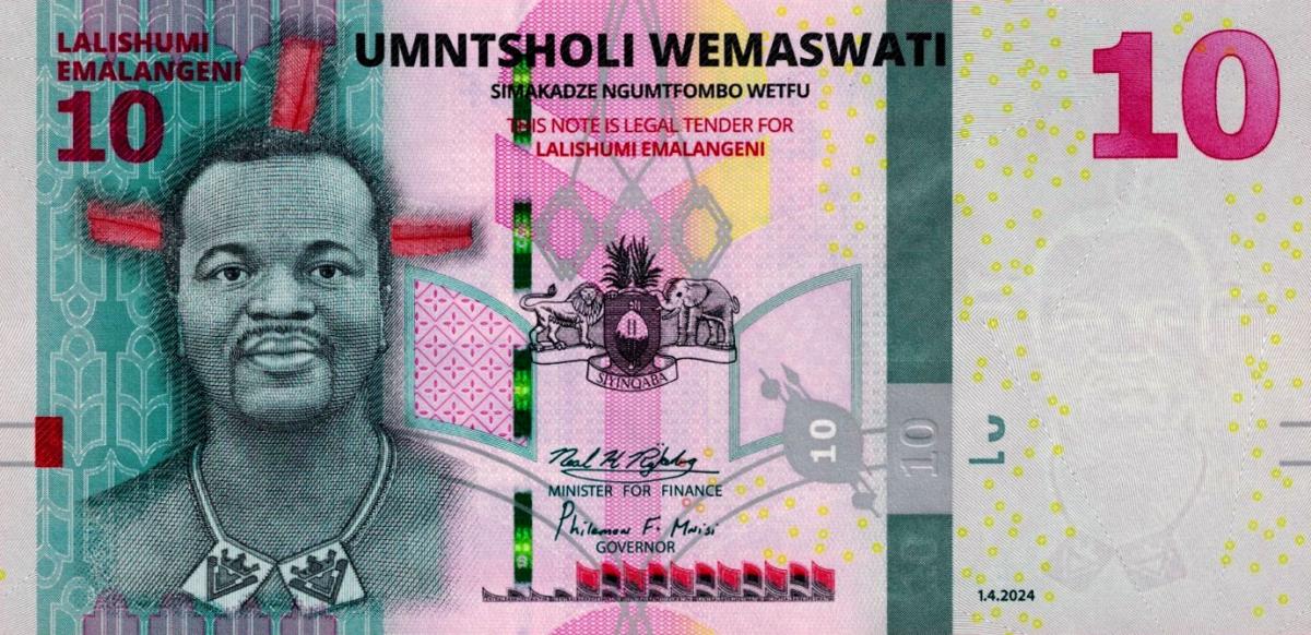 Front of Swaziland p44: 10 Emalangeni from 2024