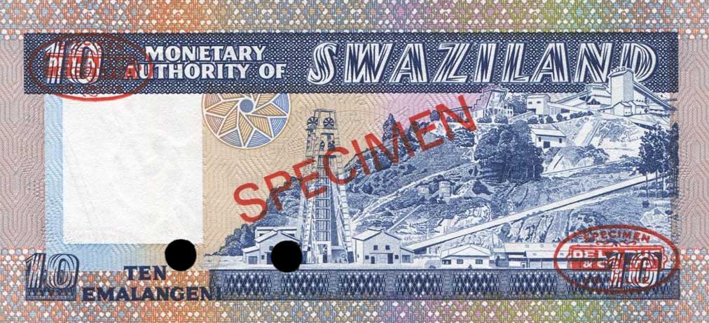 Back of Swaziland p4s: 10 Emalangeni from 1974