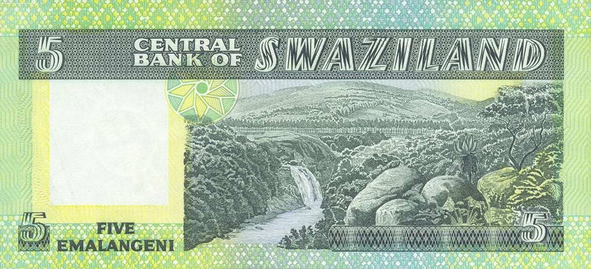 Back of Swaziland p9a: 5 Emalangeni from 1982