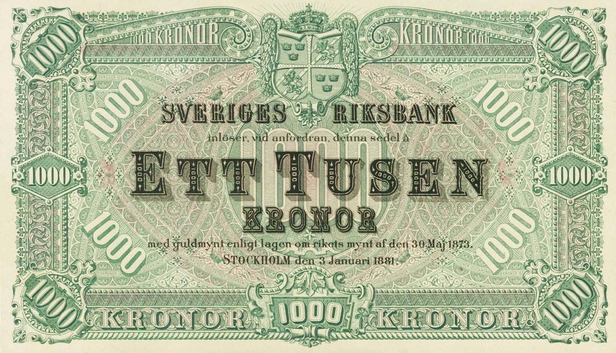 Front of Sweden p12ct: 1000 Kronor from 1881