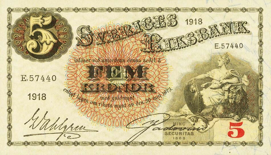 Front of Sweden p33a: 5 Kronor from 1918