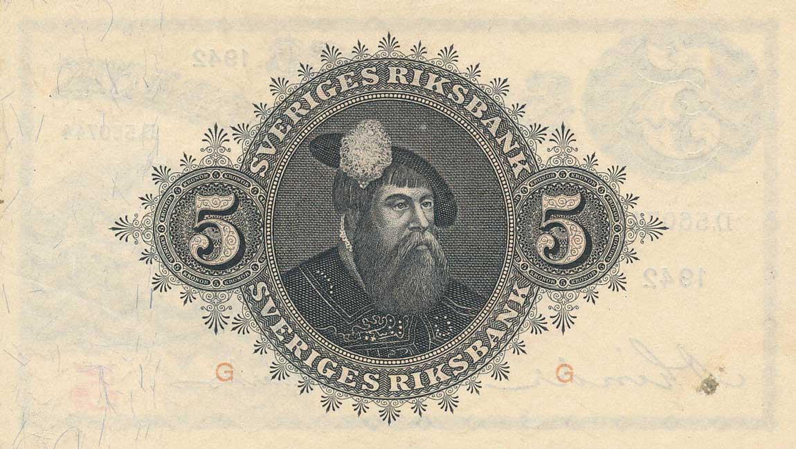 Back of Sweden p33y: 5 Kronor from 1942