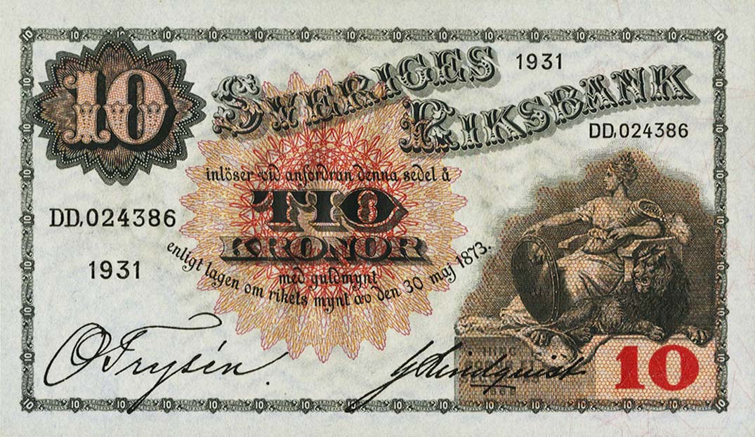Front of Sweden p34n: 10 Kronor from 1931